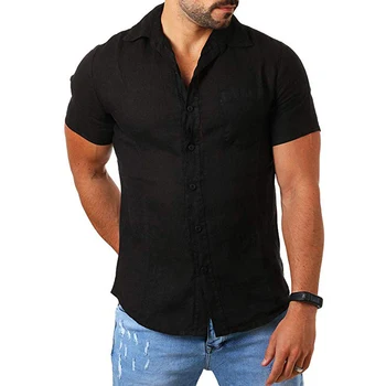 

Men's Summer Fashion Linen Shirt 2020 New Short-Sleeve Solid Color Slim Fit Light Weight Breathable Shirt