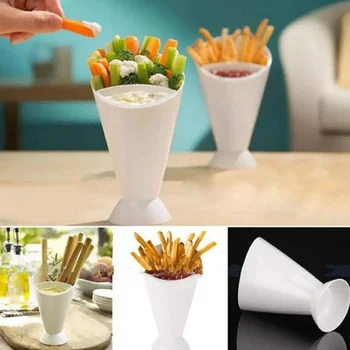 

Fries Cup Sauce Storage Dish Plates Tableware Creative Lazy Snack 2 Grid Plastic Bowl French Chips Vegetable Salad Cup