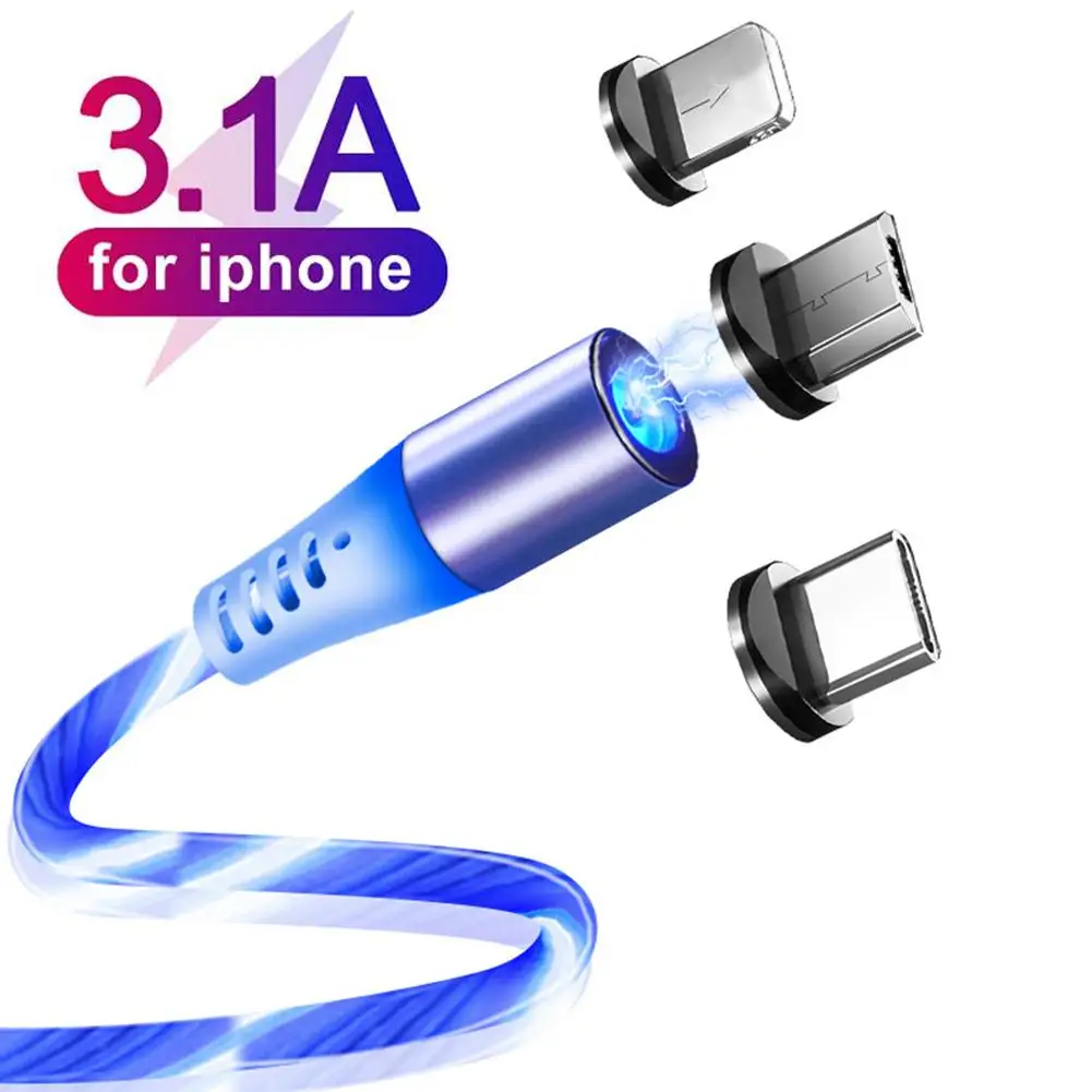 Магнитный зарядный адаптер светящийся кабель Micro USB для Android iPhone Samsung зарядки