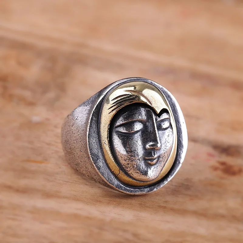 

S999 Jewelry Thai Silver Men's Smile Girl Ring