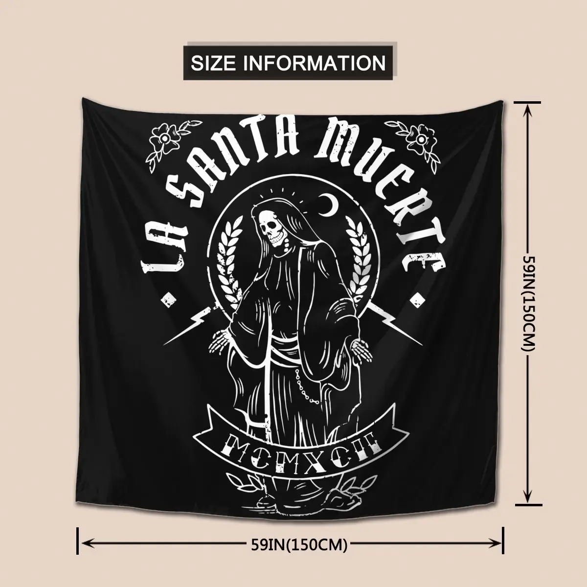 La Santa Muerte 태피스트리 히피 폴리에스터 벽걸이 해골 미적인 방 장식, 사이키델릭 멋진 벽 태피스트리