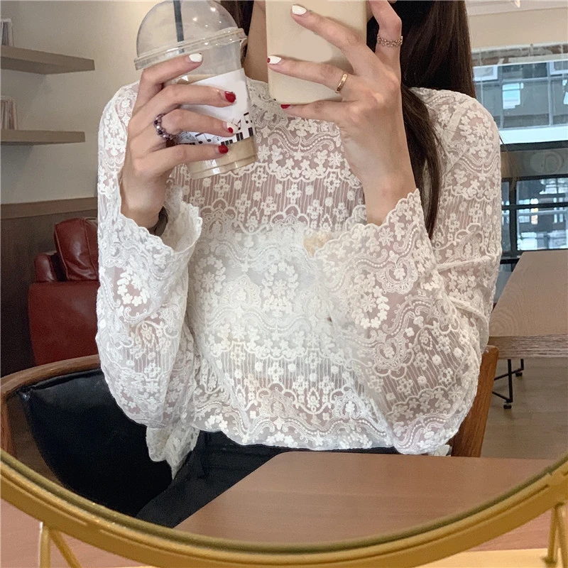 White Shirt Women RICININA, кружевная футболка, женская футболка с принтом, женская футболка,, круглый вырез, открытая, однотонная, белая, женская футболка, элегантные женские топы, весна - Цвет: White Shirt Women