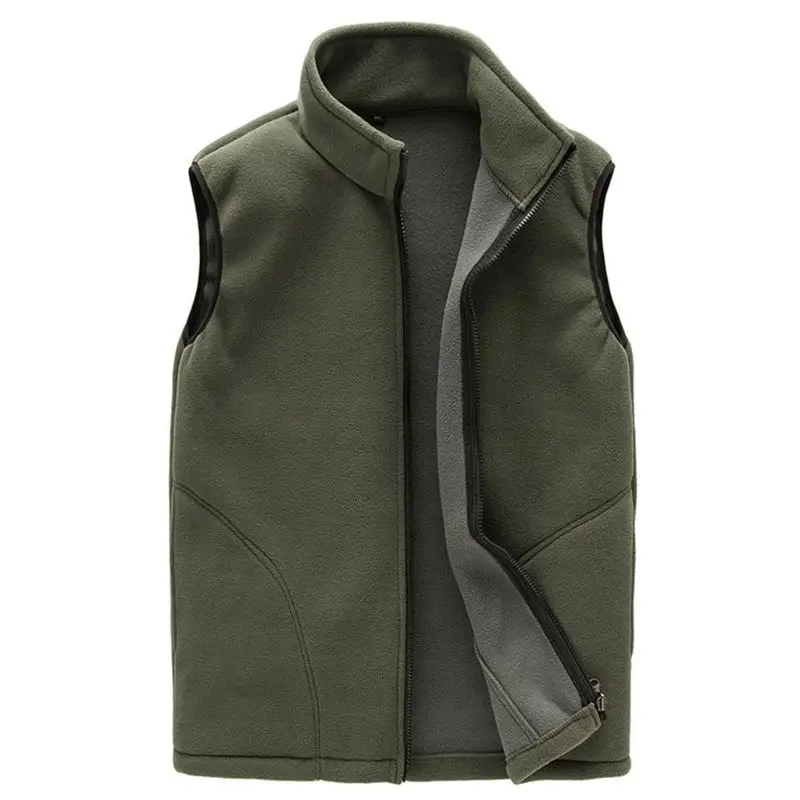 Deep Army Green Мужская зимняя теплая Полярный флисовый жилет большого размера, повседневный жилет без рукавов на молнии, верхняя одежда, куртка S-3XL - Цвет: Deep Army Green