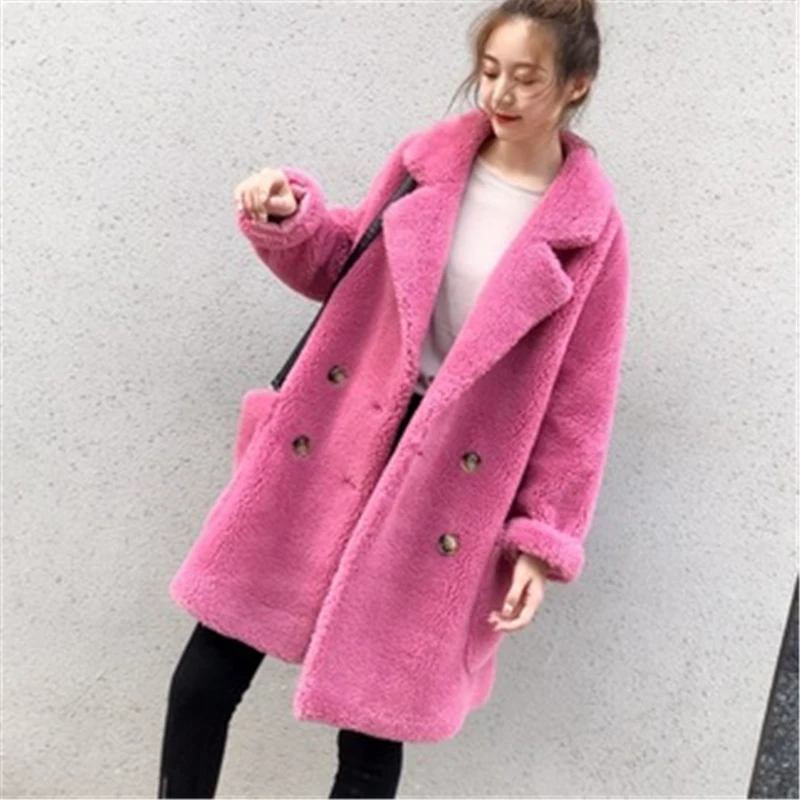 

2020 Winter New Women Fur Coat Fashion Granule Sheep Shearing Compound Lamb Hair Coats Female Fur Jacket Loose Women Overcoat
