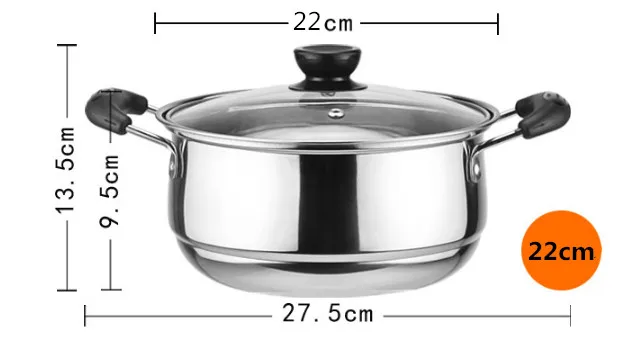 22cm two handle kind Кастрюля из нержавеющей стали с двойным дном, кастрюля для супа, немагнитная, многоцелевая кухонная посуда, антипригарная сковорода, индукционная плита, б/у кастрюля - Цвет: 22cm two handle kind