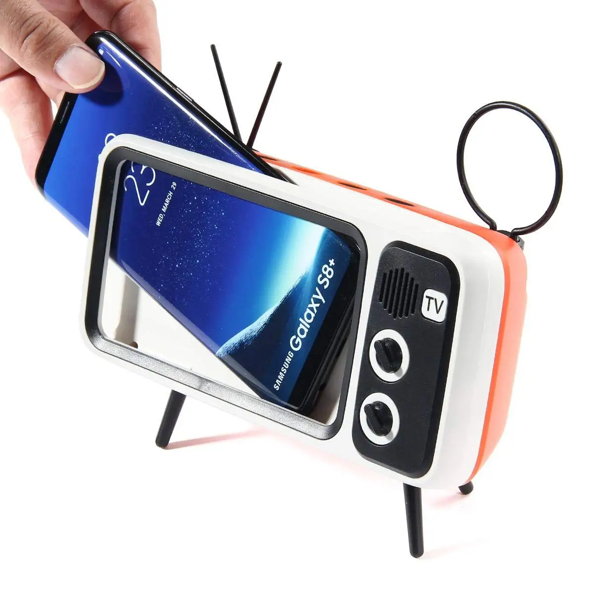 Bluetooth Динамик ТВ Ретро дизайн портативный держатель мобильного телефона радио - Цвет: Оранжевый