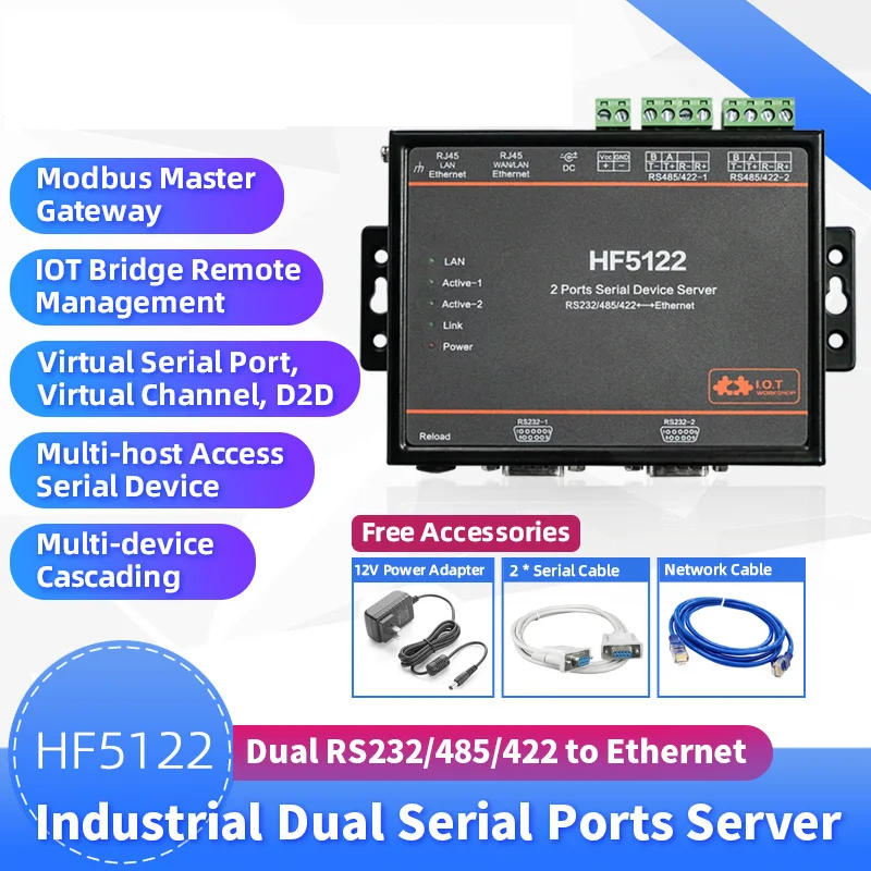 

HF5122 Industrial Serial To Ethernet RTOS Serial 2 Port Transmission Converter