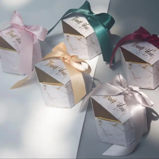 

100pcs New Creative Marbling style Candy Boxes Wedding Favors Party Supplies Baby Shower thanks Gift Box