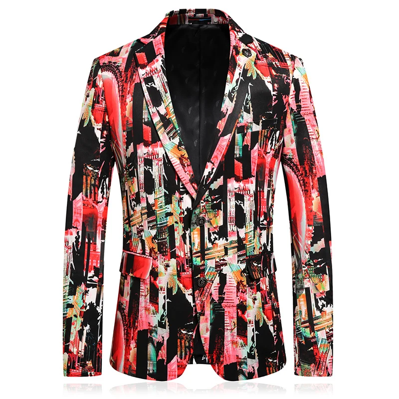 

Abrigo De Vestir Hombre Blazer Masculino Flower Printed Suit Men Party Dress Red Tuxedo Suit Designer Stage Costume Club Outfits
