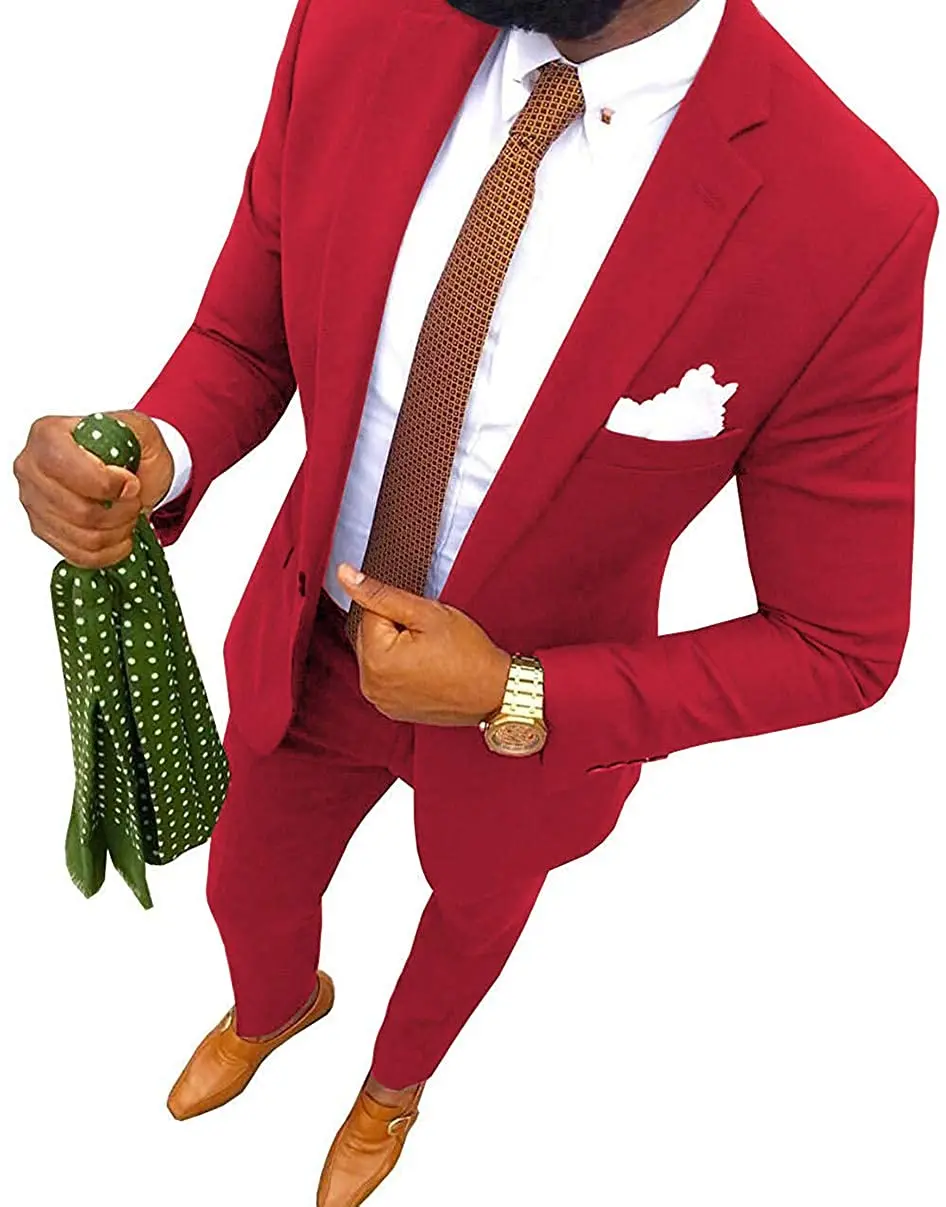 SOLOVEDRESS Men's Western Red  Slim Fit Dating Travel Campus Party Wedding XS S Custom Color Size