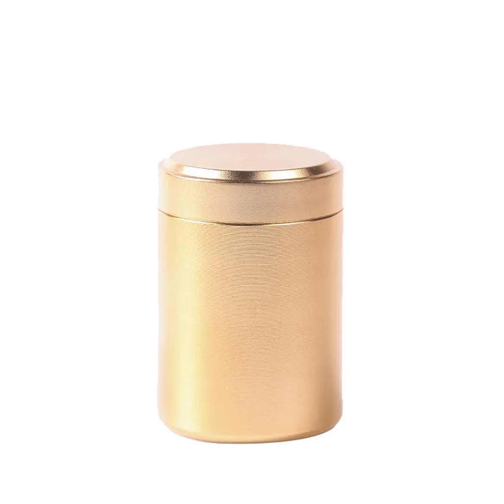 70m lMetal алюминиевый портативный небольшой запечатанный контейнер для чая, для путешествий, герметичный контейнер с защитой от запаха, банка для хранения, горячая Распродажа - Цвет: Золотой