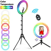 Rgb selfie anel de luz com tripé pode ser escurecido estúdio anel lâmpadas com grande suporte led selfie ringlight lâmpada para tiktok youtube ao vivo