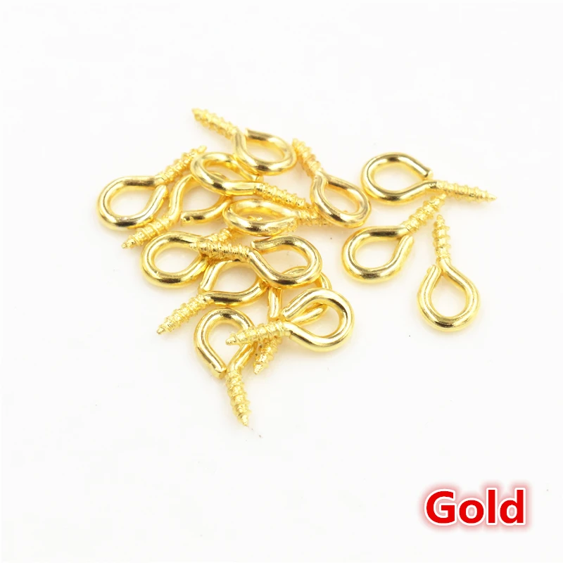 Gold 100 шт./лот, маленькие Мини-шпильки для глаз, крючки, люверсы с резьбой, серебряные застежки, крючки, аксессуары для изготовления ювелирных изделий своими руками - Цвет: Gold