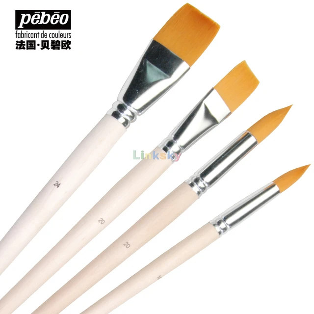 Pebeo Art and Craft Paint Brush Round & Flat Set of 8 for Deco and