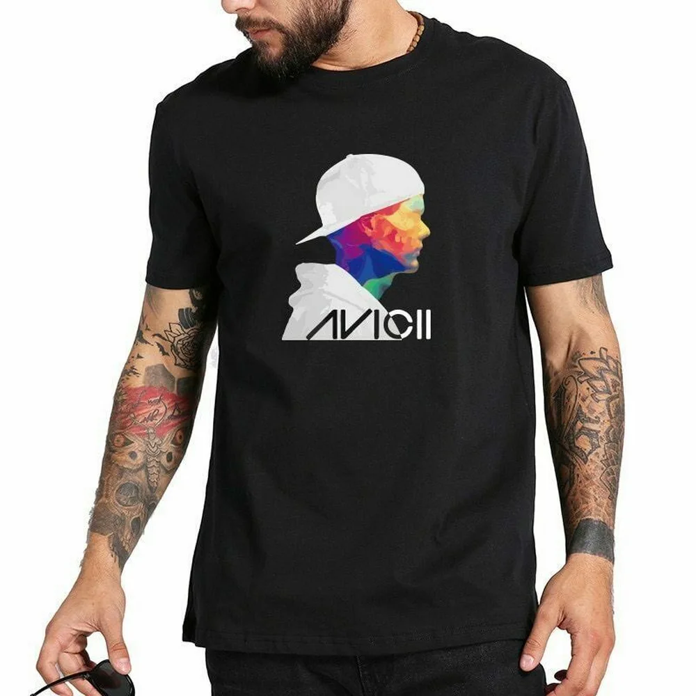 Avicii DJ цветная черная футболка с графическим лицом для фанатов хлопковая Футболка