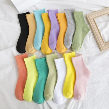 

Japanese-style Solid Color Simple Women's Outdoor Cotton xiao tui wa Candy-Colored Sports Cotton Socks Fashion Department Hipste
