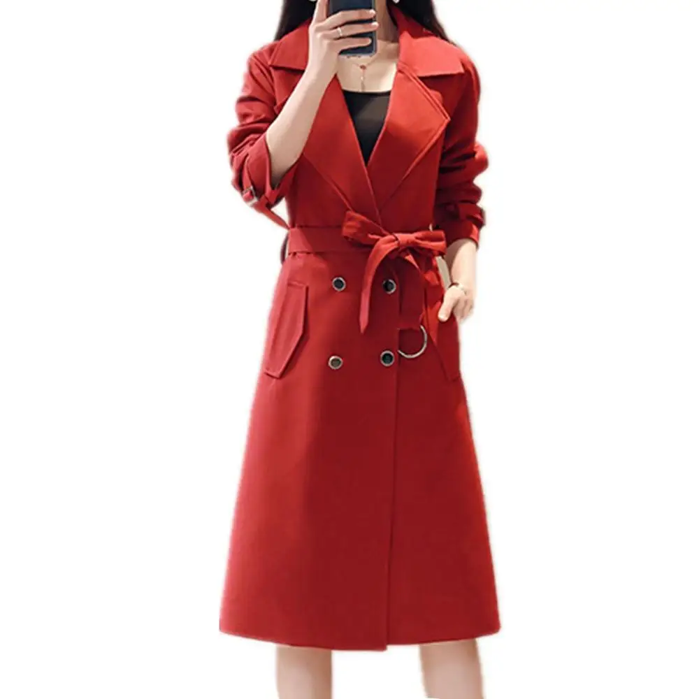 

2019 Women Spring Autumn Coat Overcoat Long Sleeve Double Breasted Trench coat female New Fashion OL Office Outerwear