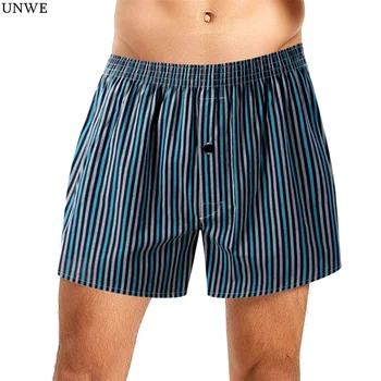 

UNWE Men Stripe Boxer Underwear Big Men Trunks Underwear Cotton Loose Boxer Shorts Casual Sleep Homewear Arrow Panties 2PCS
