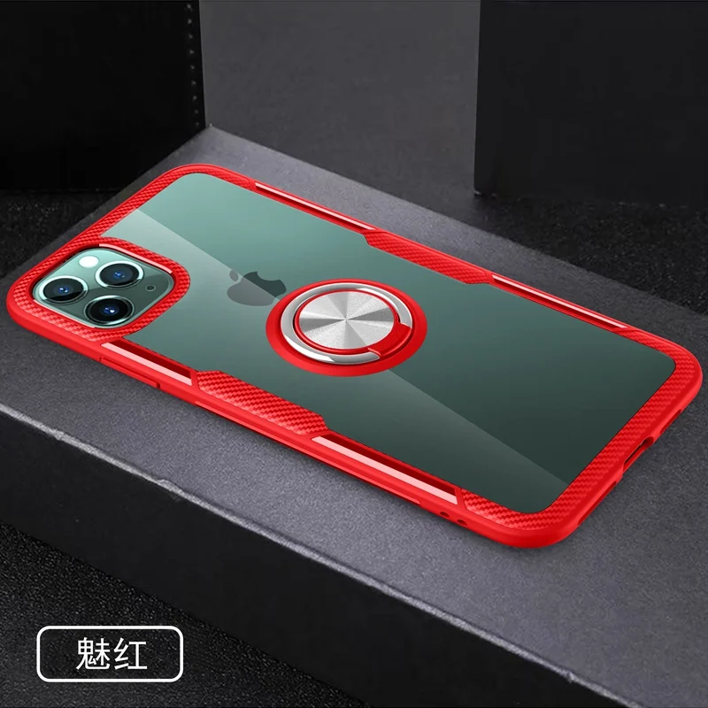 Red Прозрачное акриловое кольцо Броня чехол для iPhone 11 Pro X XR XS Max магнит автомобильный держатель Coque чехол для iPhone 7 8 6 s 6s Plus чехол - Цвет: Red
