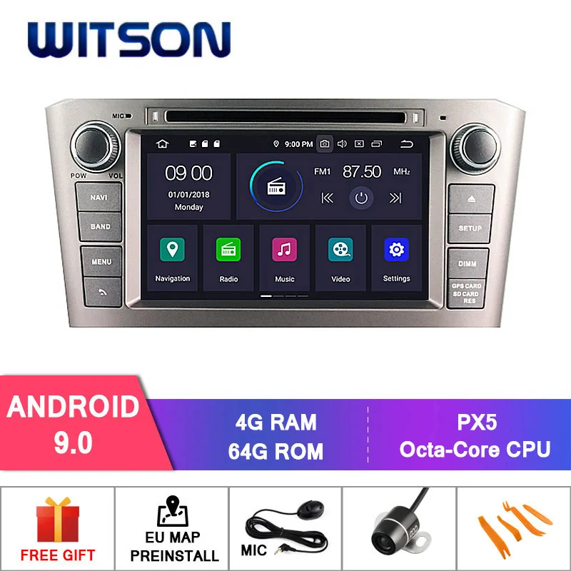 PX5 64GB SILVER DE со! WITSON Android 9,0 Восьмиядерный PX5 автомобильный dvd-плеер для TOYOTA AVENSIS 2005-2007 ips 4 Гб ram 64 Гб rom Автомобильный gps навигатор - Цвет: PX5 64GB SILVER