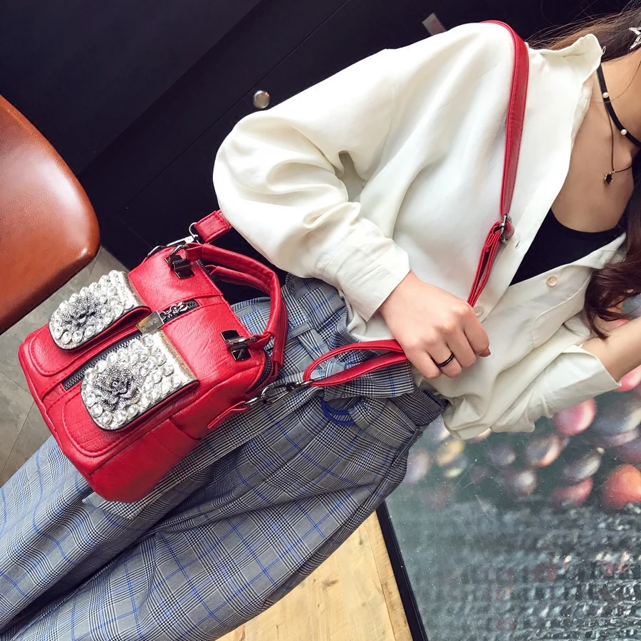 Advanced custom women handbag diamond flower multi-function handbag solid color PU custom shoulder bag