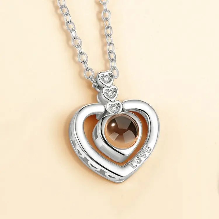 

Hot Sales Jewelry for VALENTINE'S DAY Douyin Celebrity Style One Hundred Language I Love You Necklace Heart-shaped Pendant