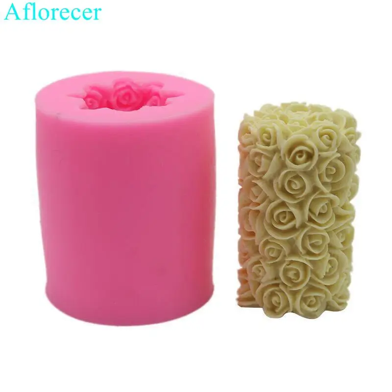 3D Rose Flower Candle Silicone Mold DIY Gypsum Plaster Mould Cylinder Shape Silicone Soap Candle Molds