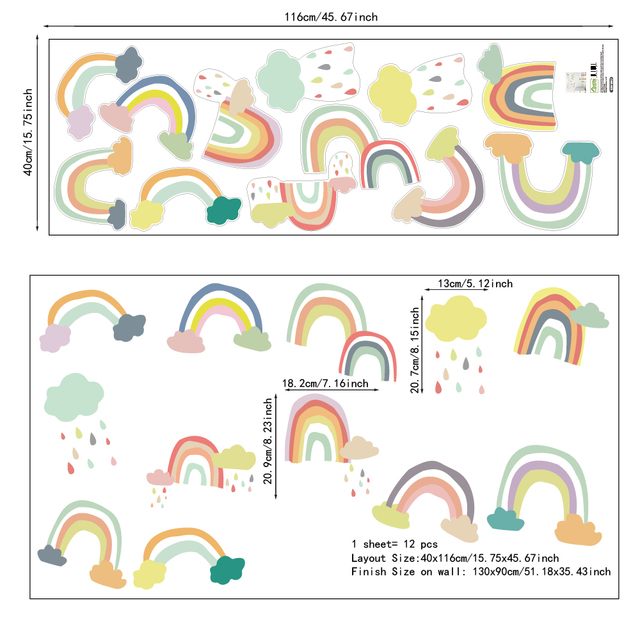 Rainbow Watercolour Home Decor Wall Sticker Self-Adhesive for Children's Room Living Room Nursery Decals Nordic Kid Stickers