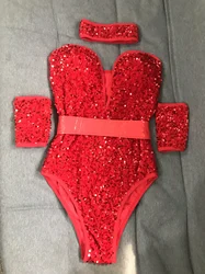 Sequins Bodysuit Bar Jazz Pole Dancing Costume For Female Rave Outfits Nightclub Dj Singer Dancer Stage Show Dancewear