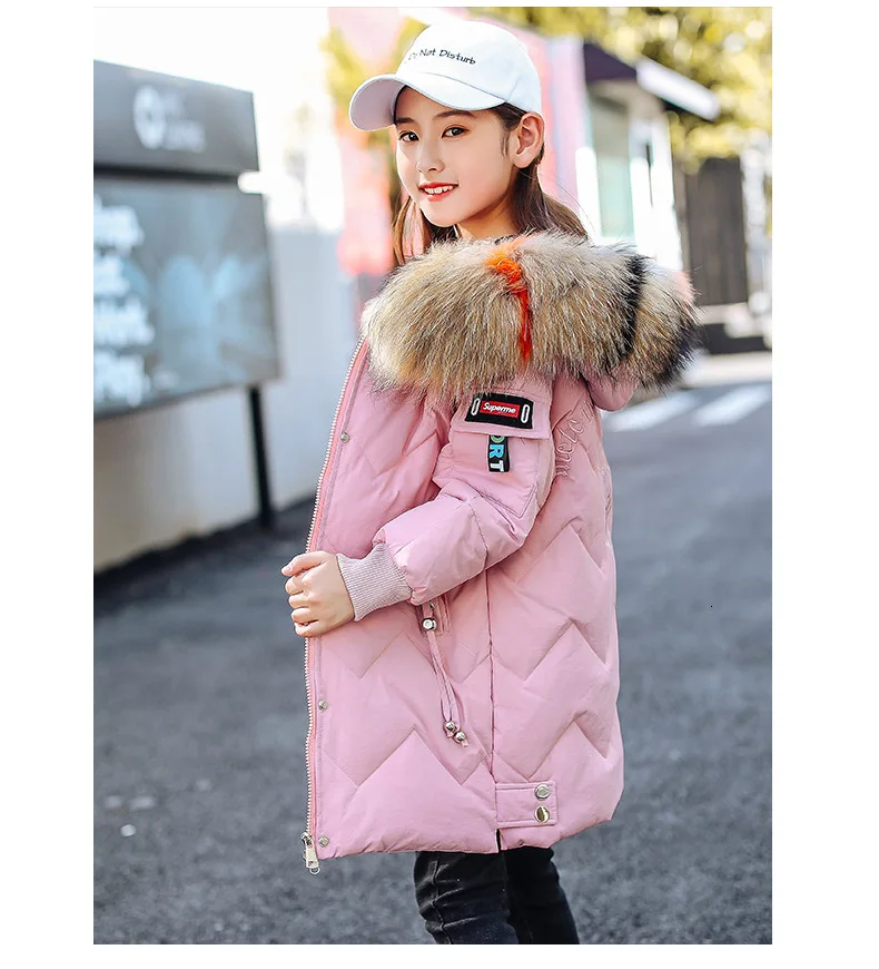 Новая модная зимняя детская одежда для девочек детская одежда теплая верхняя одежда и пальто куртки на утином пуху парка с капюшоном натуральный мех