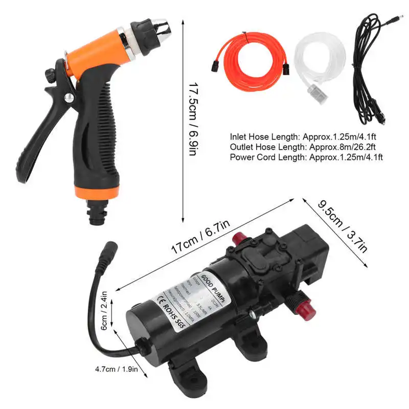 DC 12V 24V 100W 고압 세척기 워터 펌프 분무기 키트, 휴대용 자동차 세척 전기 장치 액세서리