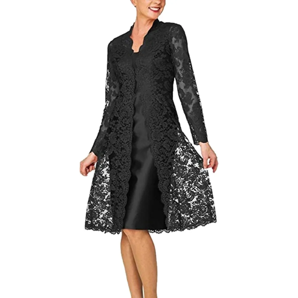 

Elegant Women's Fashion Two Pieces Charming Solid Color Mother of The Bride Lace Dresses Knee-Length Dress Ladies