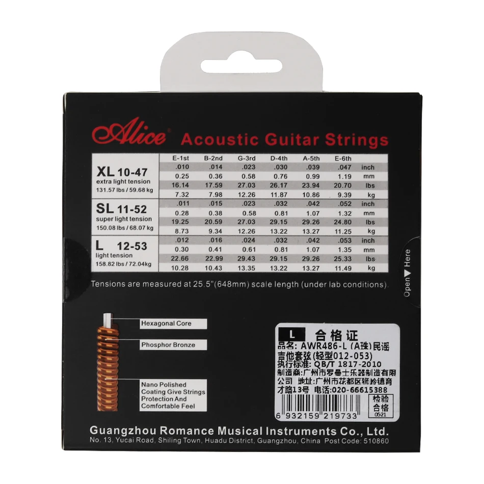 Alice AWR480 AWR486 Muti-Layer Nano Coating Anti-Rust Long Life Acoustic Guitar Strings Hexagonal Steel Core 1st-6th