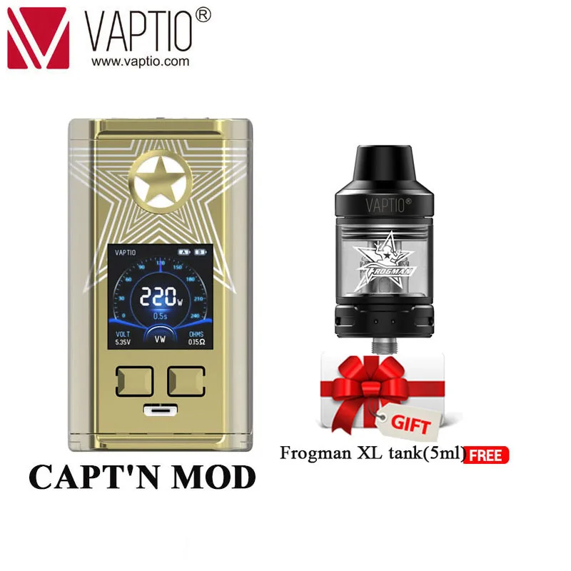 Golden with Tank 【Clearance】подарки Vape мод Vaptio N1 Pro2400W бокс мод для электронных сигарет Поддержка 2X18650 батареи без батареи - Цвет: Golden with Tank