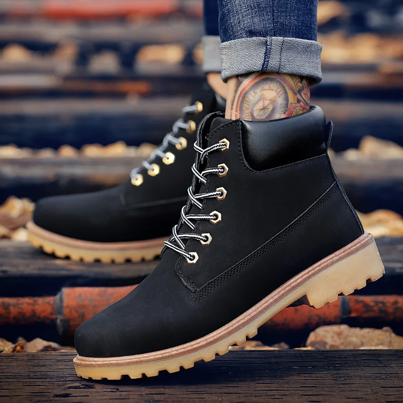 koovan men boots 2021 new Martin boots PU leather men's shoes high top more leisure autumn boots wholesale