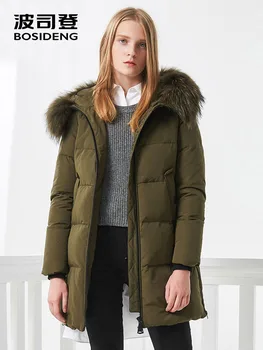 

BOSIDENG women winter duck down jacket mid-long down coat natural fur collar deep winter thicken outwear waterproof B70141006