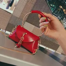 Мини-сумка для женщин с круглым кольцом на цепочке, сумка через плечо, женская маленькая сумка-тоут, модная дизайнерская сумка для подиума, красная, желтая кожа