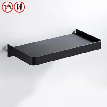 

Rustproof Kitchen Black Brush With Screws Bathroom Shelf Stainless Steel Wall Mounted Bath Rack Adhesive Storage Etagere Toilet