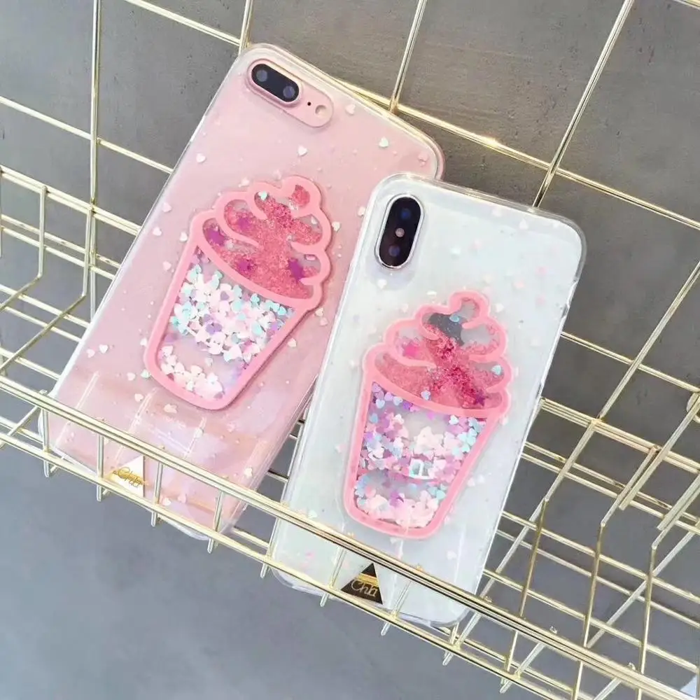 

Xsmax Korea Shine icecream Glitter Phone Case Soft TPU Jelly Cover For iPhoneXR 8plus 6s 7plus 7/8 Body Shell Protection