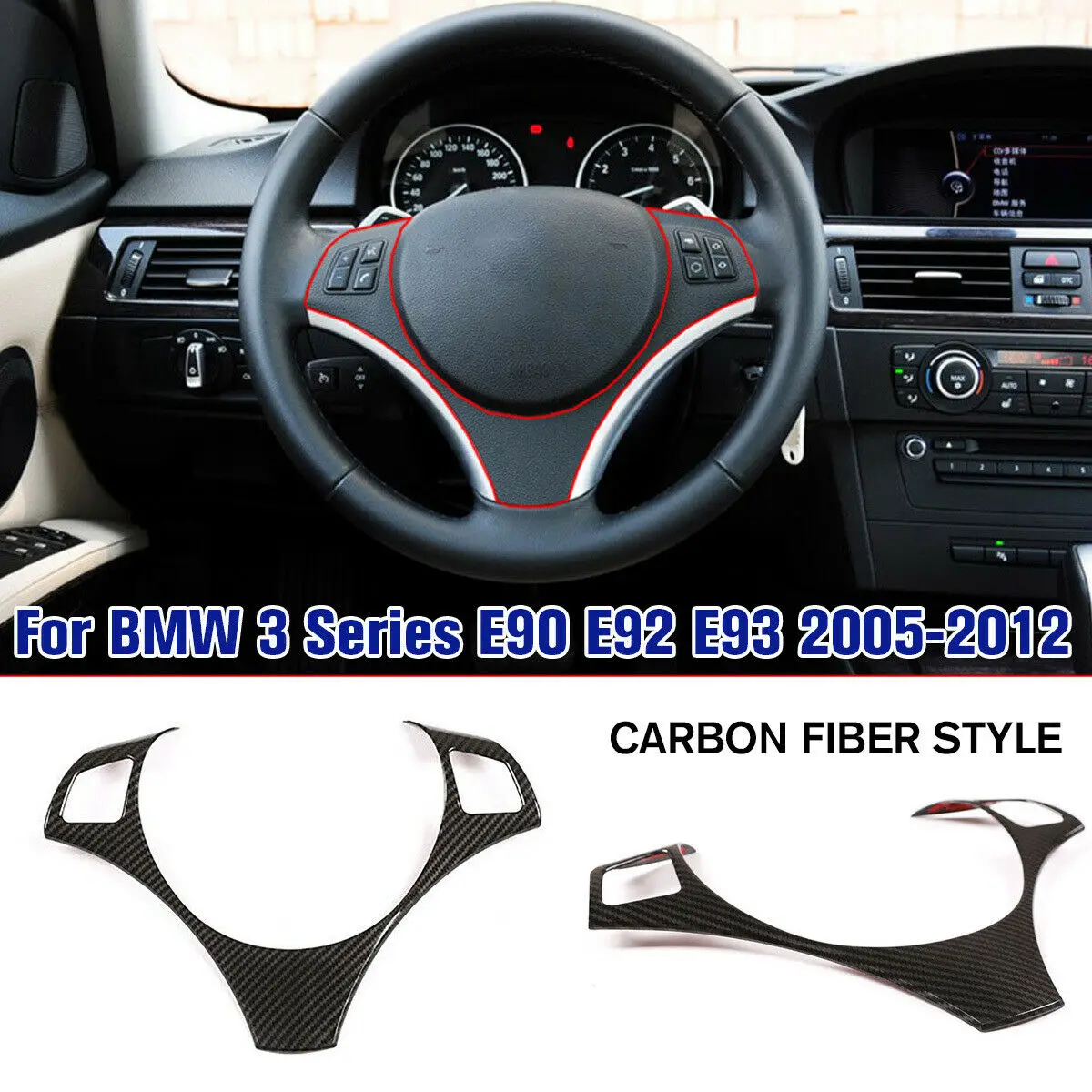 

For BMW 3 Series E90 E92 E93 2005-2012 Carbon Fiber Style Steering Wheel Cover Car Interior Accessories