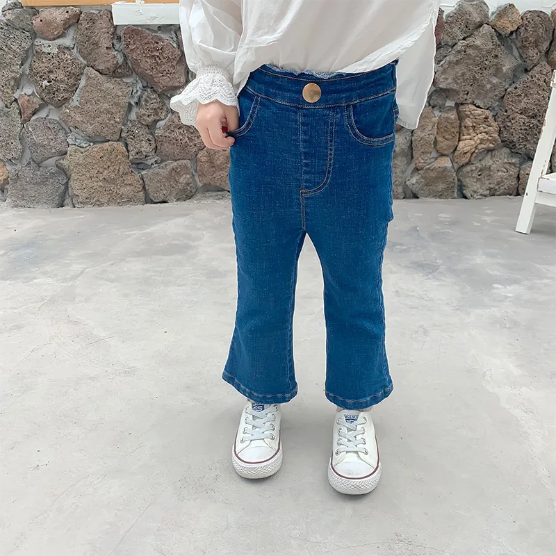 

2019 Autumn New Arrival Korean style cotton pure color casual all-match Jeans elastic slim long pants for fashion baby girls