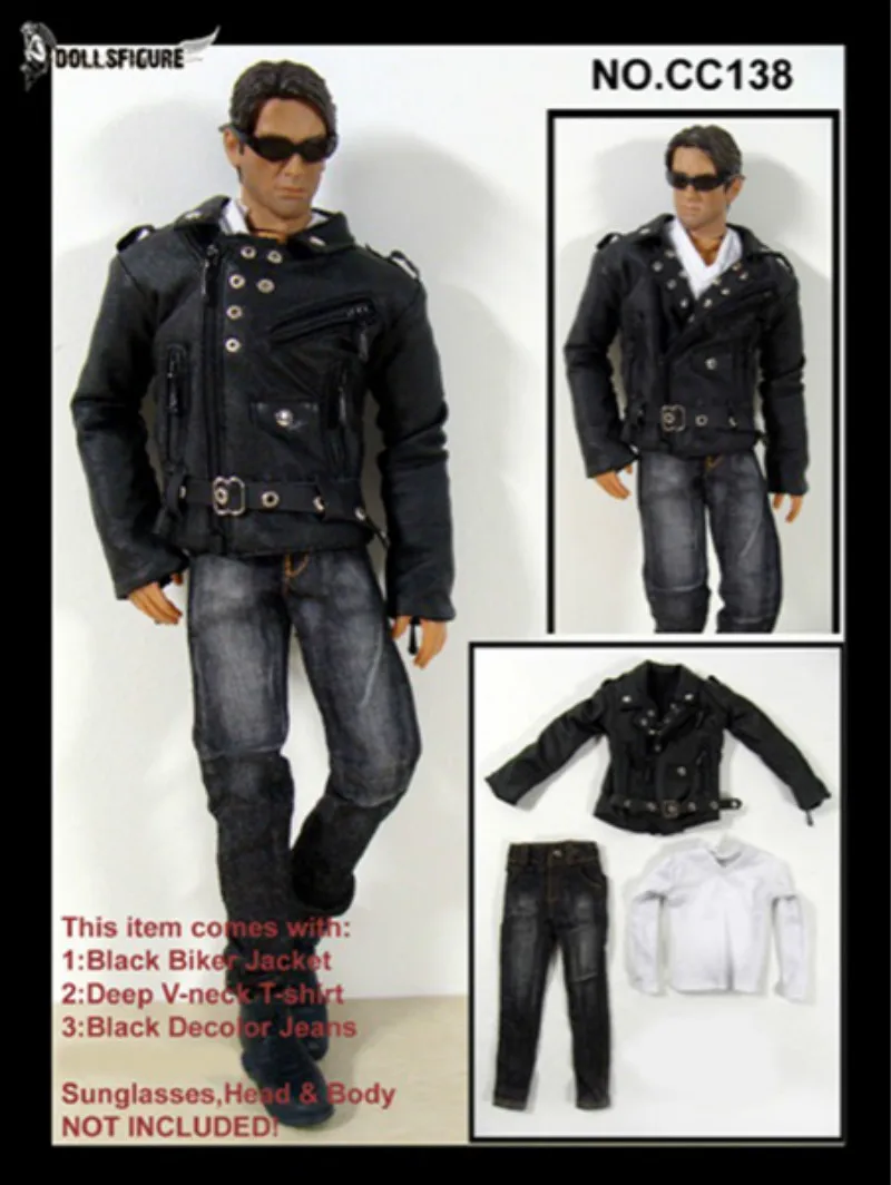 

Mnotht Collection 1/6 CC138 Gothic Rivet Leather Clothing Jeans Suit for 12inch Phicen Jodoll Verycool Action Figure toy