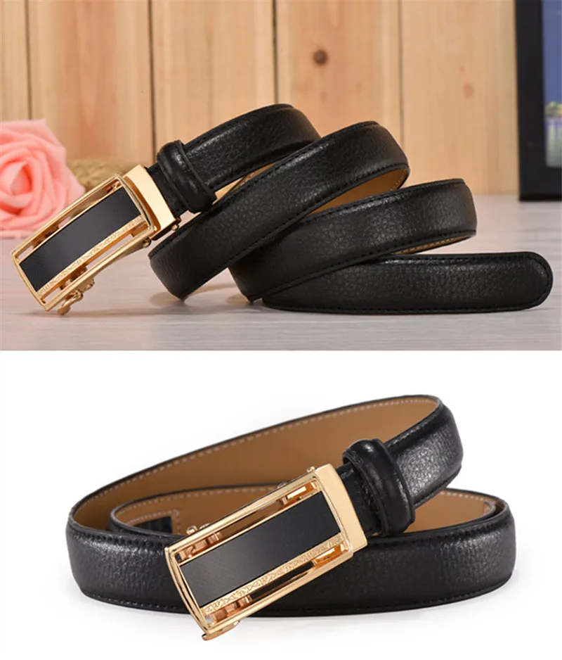 Automatic Buckle Women Belts Leisure Jeans Narrow Belt Luxury Brand Genuine Strap Women Designer Female Belt w/2.4cm