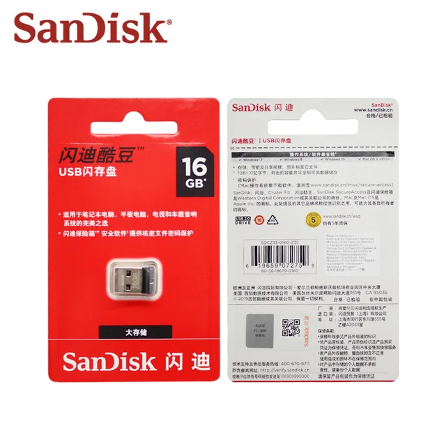 100% Original SanDisk USB 2.0 CZ33 Mini Pen Drive 64GB 32GB 16GB USB Flash Drive Memory Stick U Disk USB Key Pendrive for PC 4