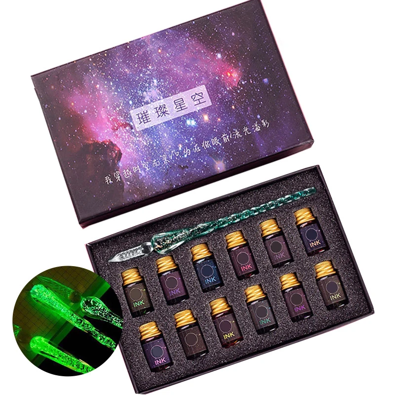 Luminous Glass Dipping Pen Vintage Glass Fountain Pen Glass Dip Pen Gift Pen Set Glass Signature Pen NK-Shopping photo