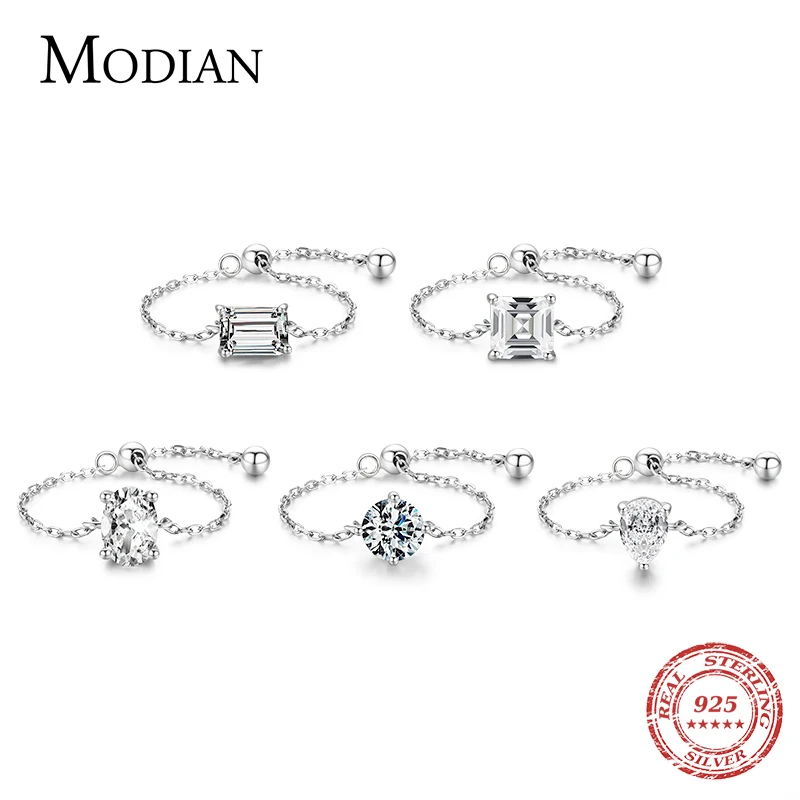 Silver Rings 5 Style Clear CZ Link Chain 925 Sterling Silver Adjustable Charm Gold Color for Women Wedding