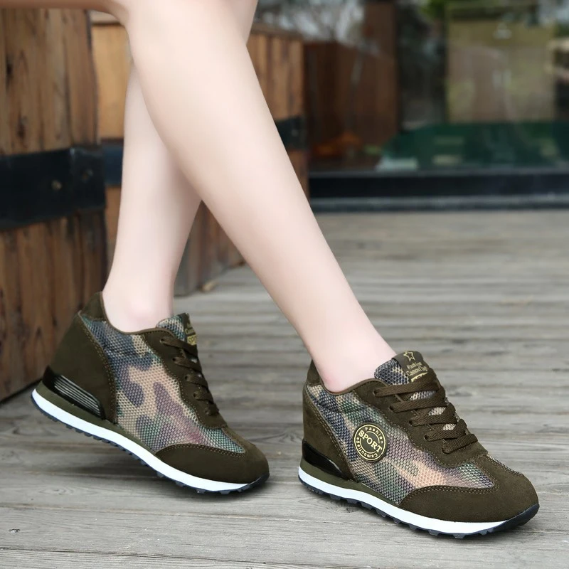 

2019 Autumn Sneakers Women Casual Air Mesh Weges Shoes Woman Lace Tenis Feminino Platform Camouflage Casual Walking Shoes