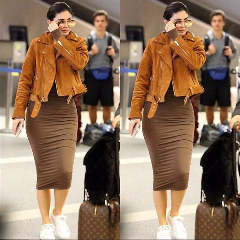 Autumn Package High Waist Skirts Womens Black White Orange Bodycon Long Skirt Club Party Wear - Цвет: khaki