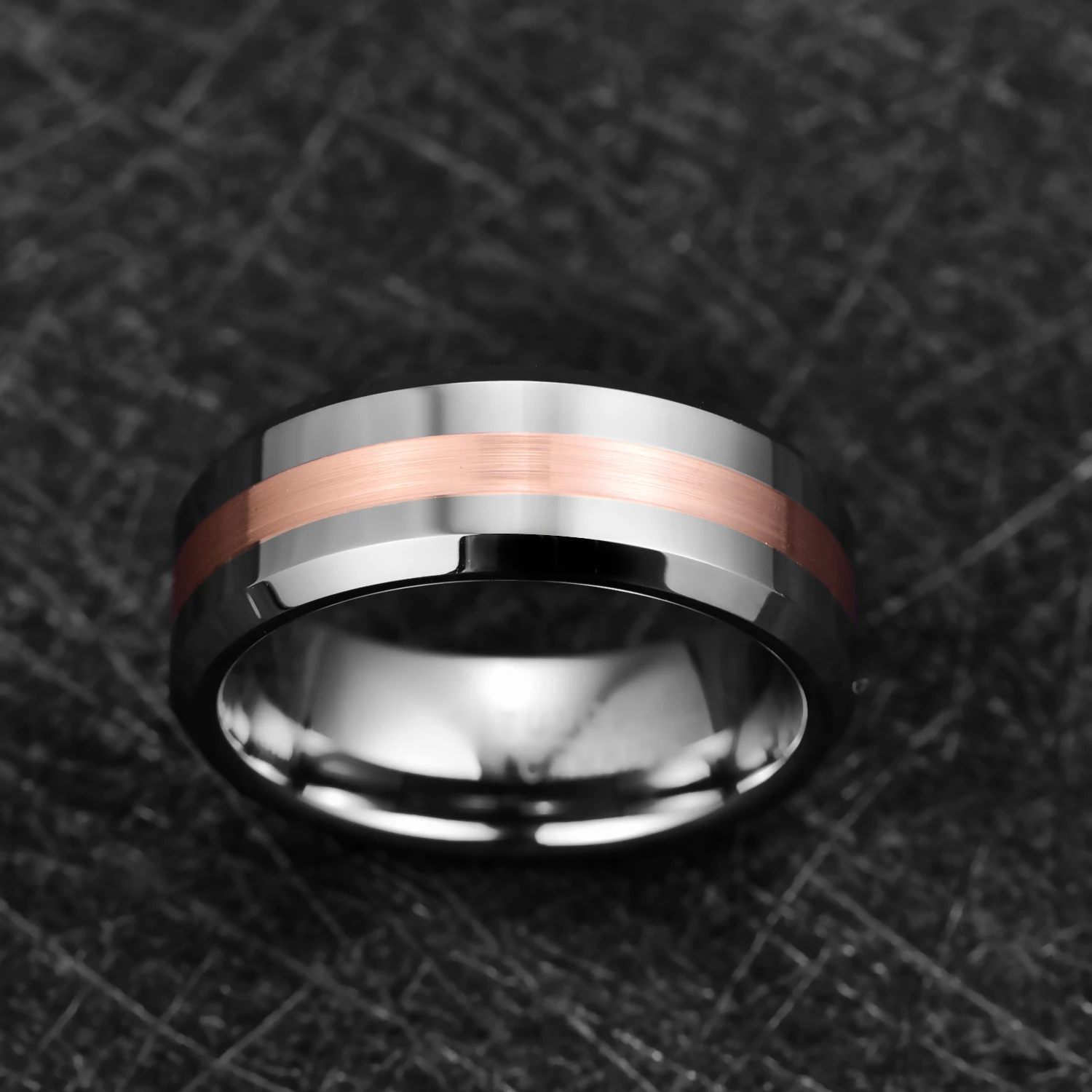 Nuncad 8mm Width Men's Ring Wedding Band Engagement Ring Middle Brushed Electric Rose Gold Polished Tungsten Carbide Ring