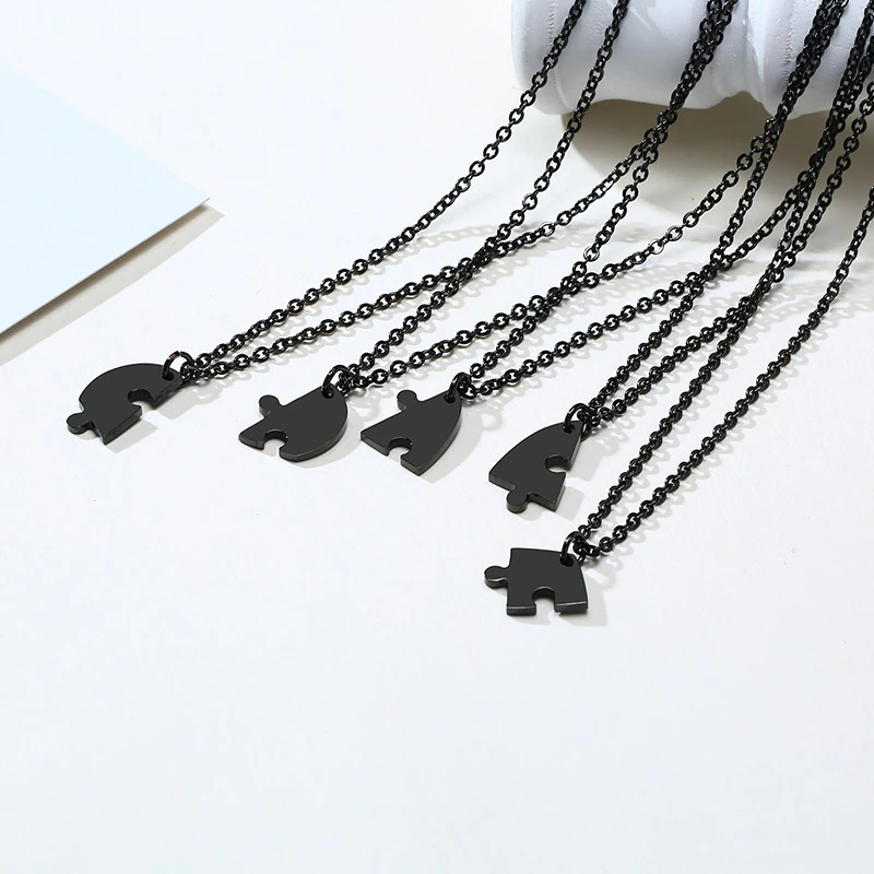 Vnox 5Pcs BFF Necklaces for Women Men Custom Engrave Stainless Steel Heart Puzzle Pendant Best Friends Friendship Gifts Jewelry